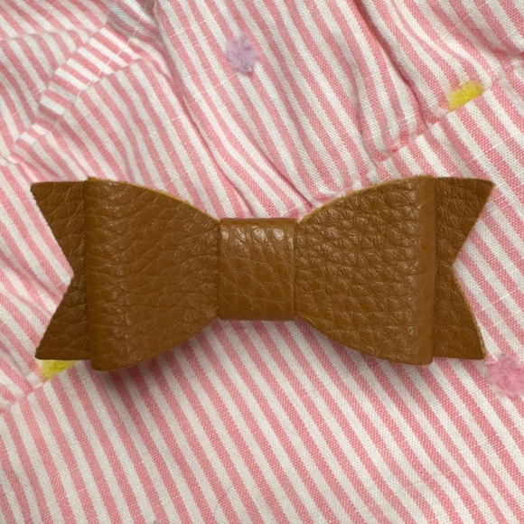 Brown Faux Leather Hair Bow - Picture 2 of 4